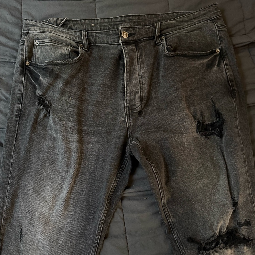 k subi Men's Distressed Black Jeans